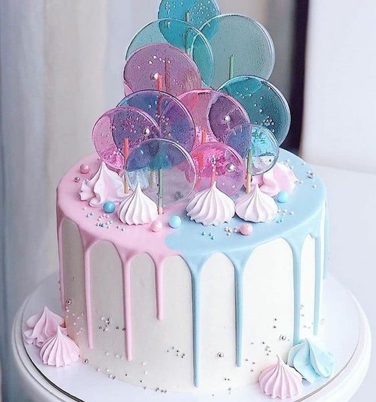 drip cake rosa e azul